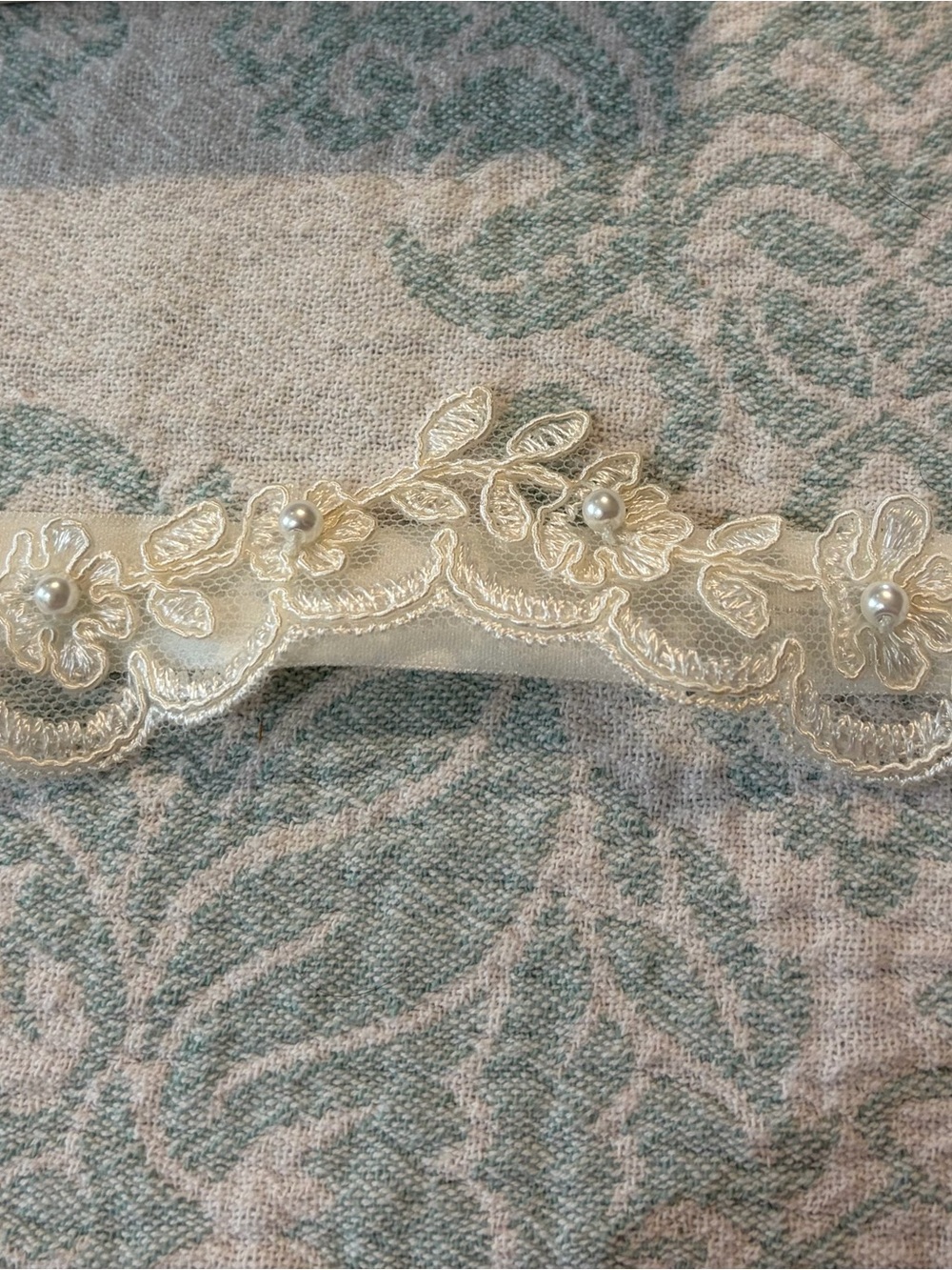 Ivory Floral Lace Headband with Pearl Accents